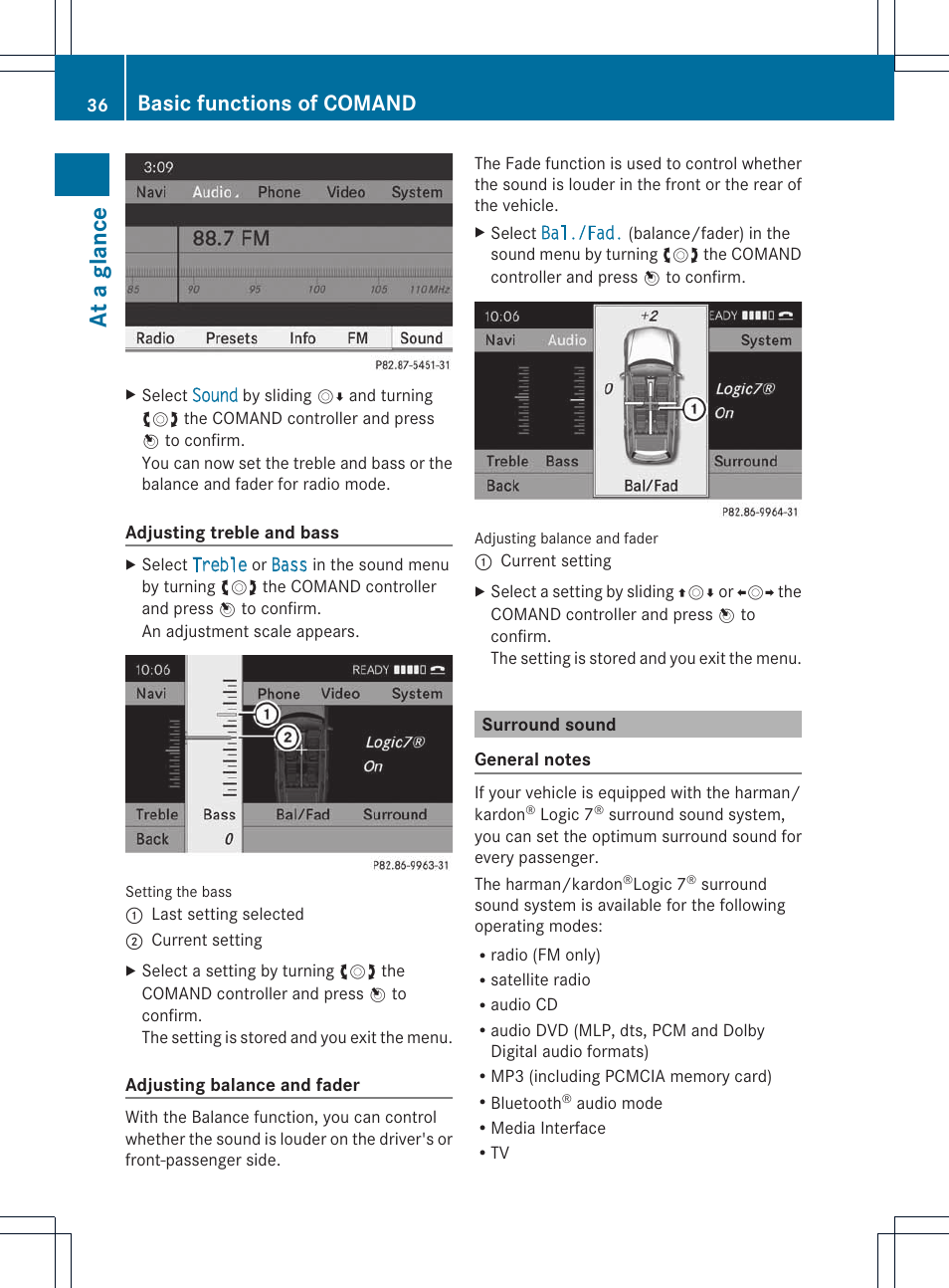 At a glance, Basic functions of comand | Mercedes-Benz E-Coupe 2011 COMAND Manual User Manual | Page 38 / 194
