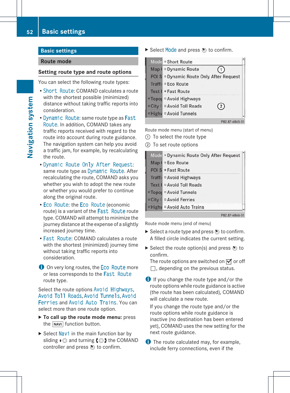 Navigat ion system, Basic settings | Mercedes-Benz E-Coupe 2011 COMAND Manual User Manual | Page 54 / 194