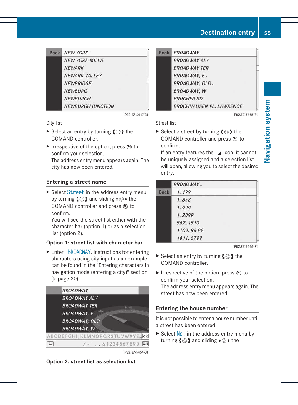 Navigat ion system, Destination entry | Mercedes-Benz E-Coupe 2011 COMAND Manual User Manual | Page 57 / 194