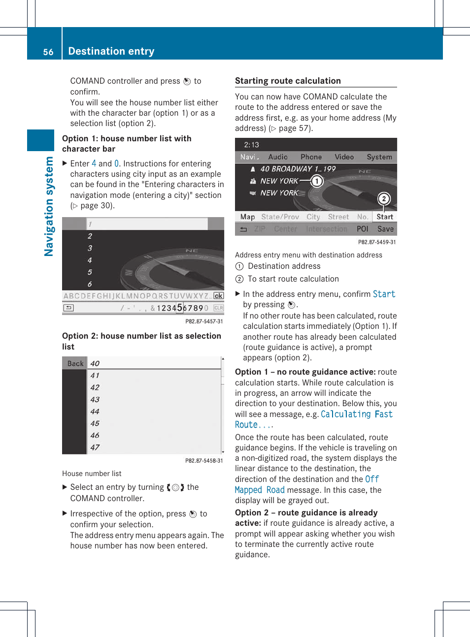 Na vigat ion syst em, Destination entry | Mercedes-Benz E-Coupe 2011 COMAND Manual User Manual | Page 58 / 194
