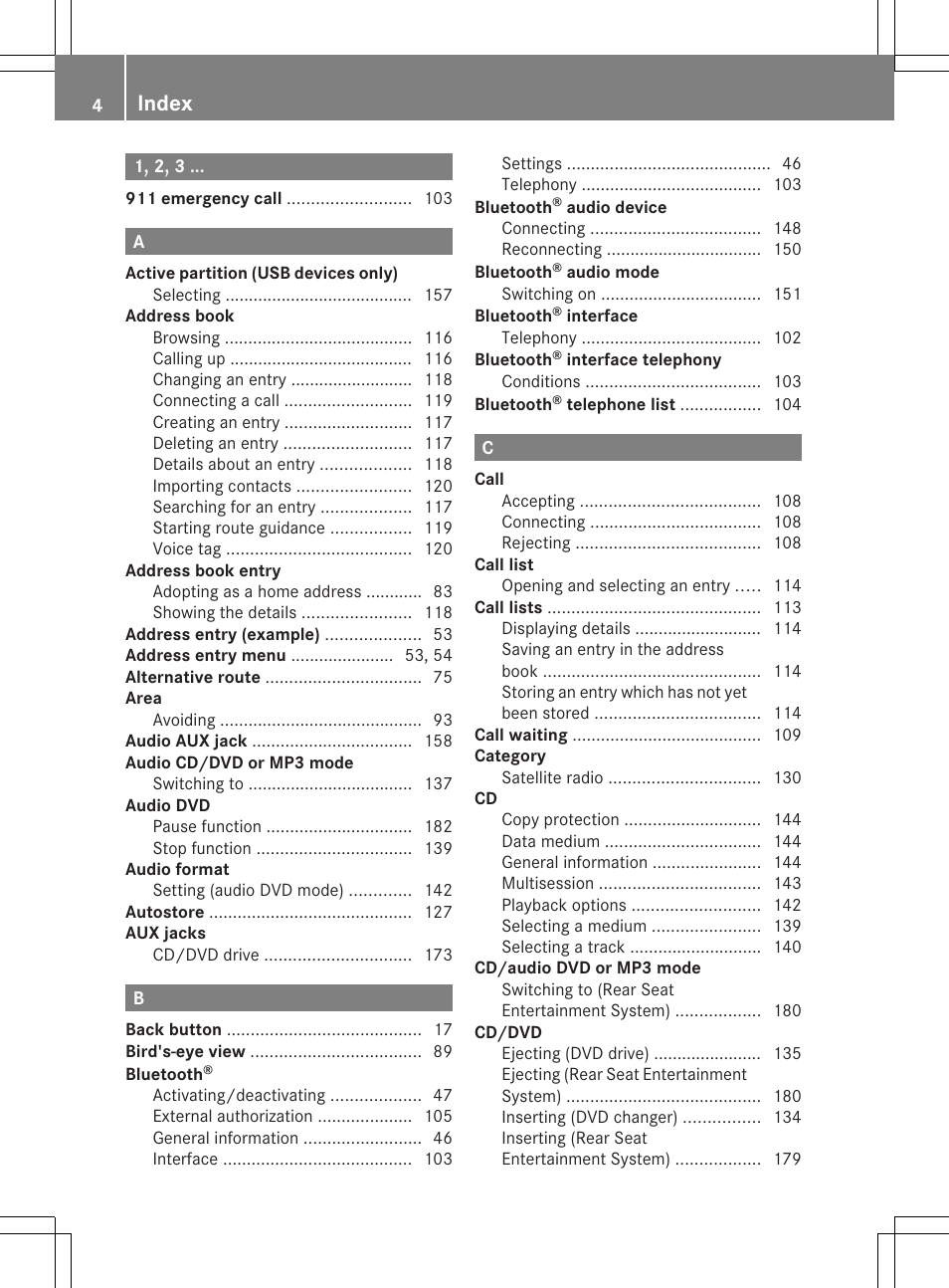 Index | Mercedes-Benz E-Coupe 2011 COMAND Manual User Manual | Page 6 / 194