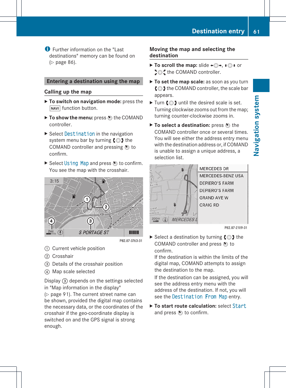 Na vigat ion system, Destination entry | Mercedes-Benz E-Coupe 2011 COMAND Manual User Manual | Page 63 / 194