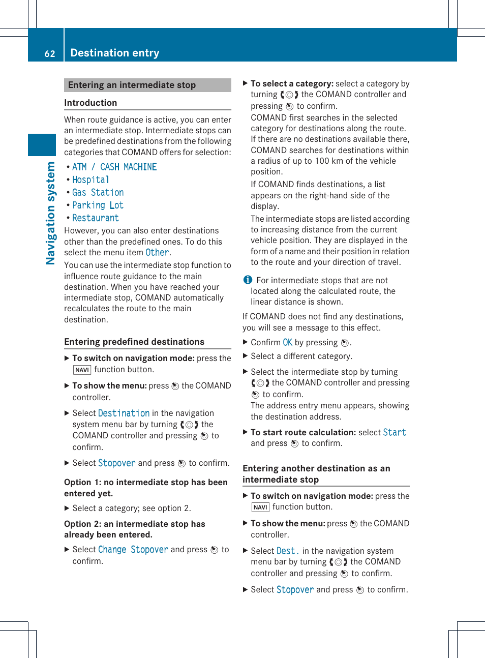 Na viga tion syst em, Destination entry | Mercedes-Benz E-Coupe 2011 COMAND Manual User Manual | Page 64 / 194