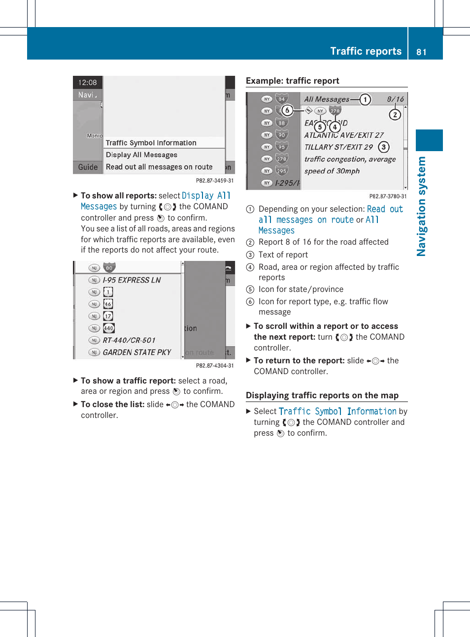 Na vigat ion syst em, Traffic reports | Mercedes-Benz E-Coupe 2011 COMAND Manual User Manual | Page 83 / 194