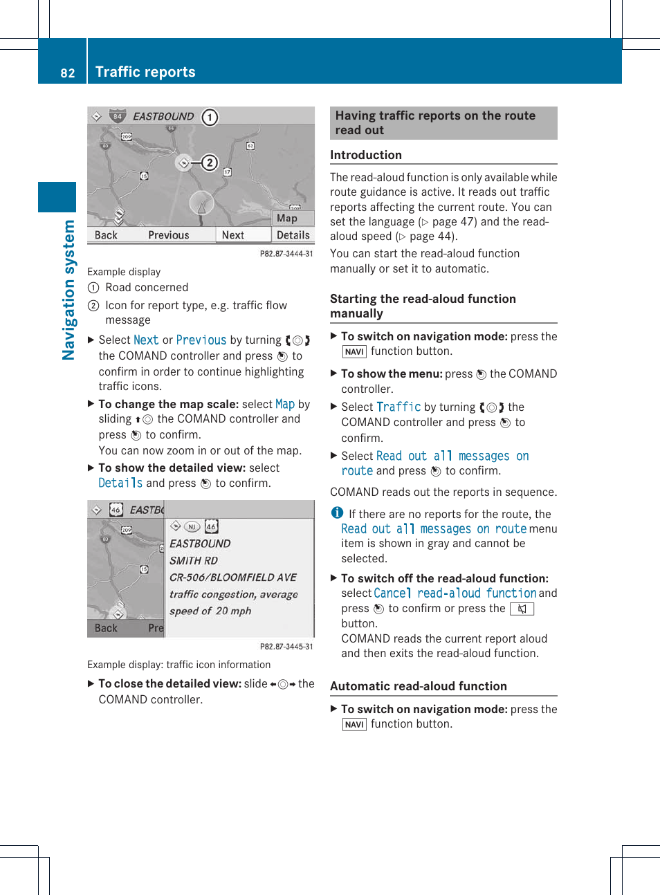 Navigat ion system, Traffic reports | Mercedes-Benz E-Coupe 2011 COMAND Manual User Manual | Page 84 / 194