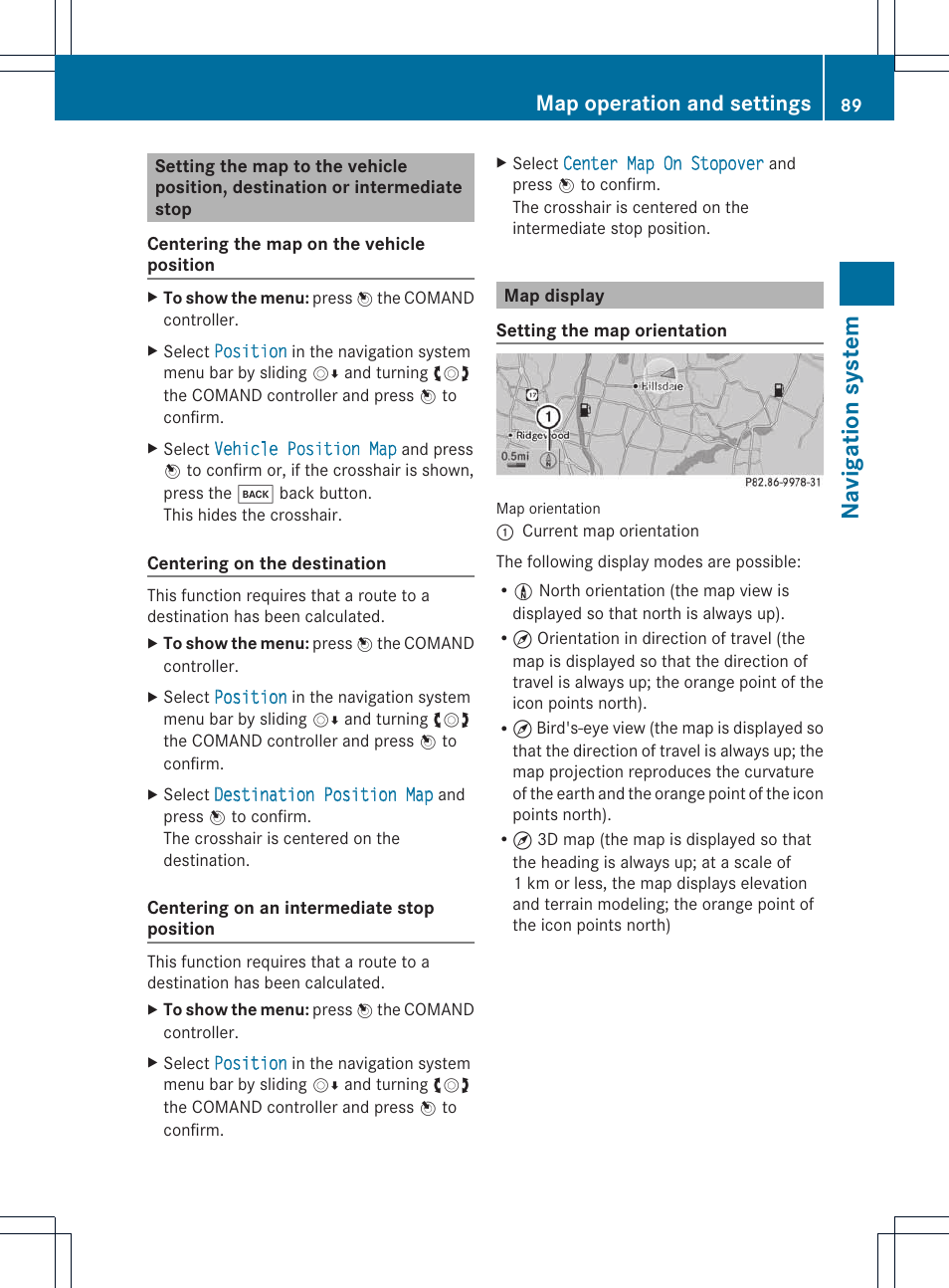 Na vigation system, Map operation and settings | Mercedes-Benz E-Coupe 2011 COMAND Manual User Manual | Page 91 / 194