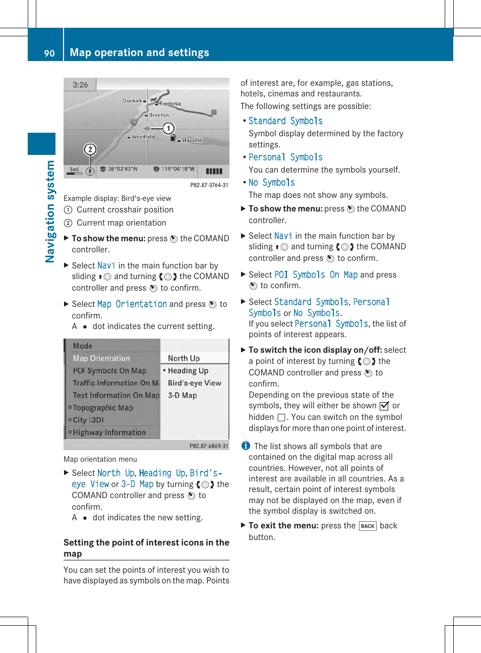 Navigatio n system, Map operation and settings | Mercedes-Benz E-Coupe 2011 COMAND Manual User Manual | Page 92 / 194