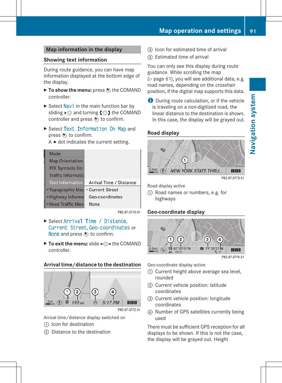 Na vigation system, Map operation and settings | Mercedes-Benz E-Coupe 2011 COMAND Manual User Manual | Page 93 / 194