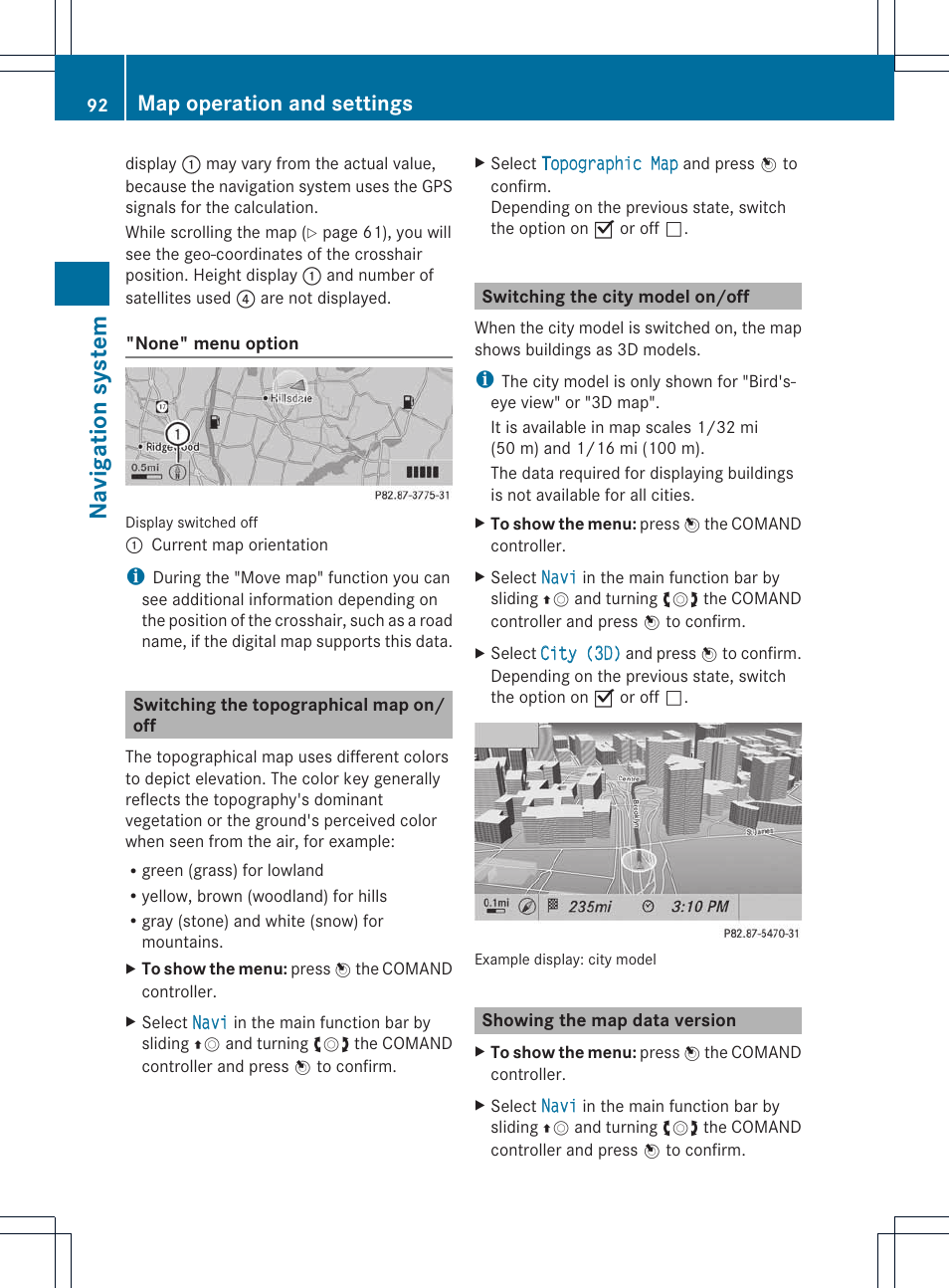 Na vigation system, Map operation and settings | Mercedes-Benz E-Coupe 2011 COMAND Manual User Manual | Page 94 / 194