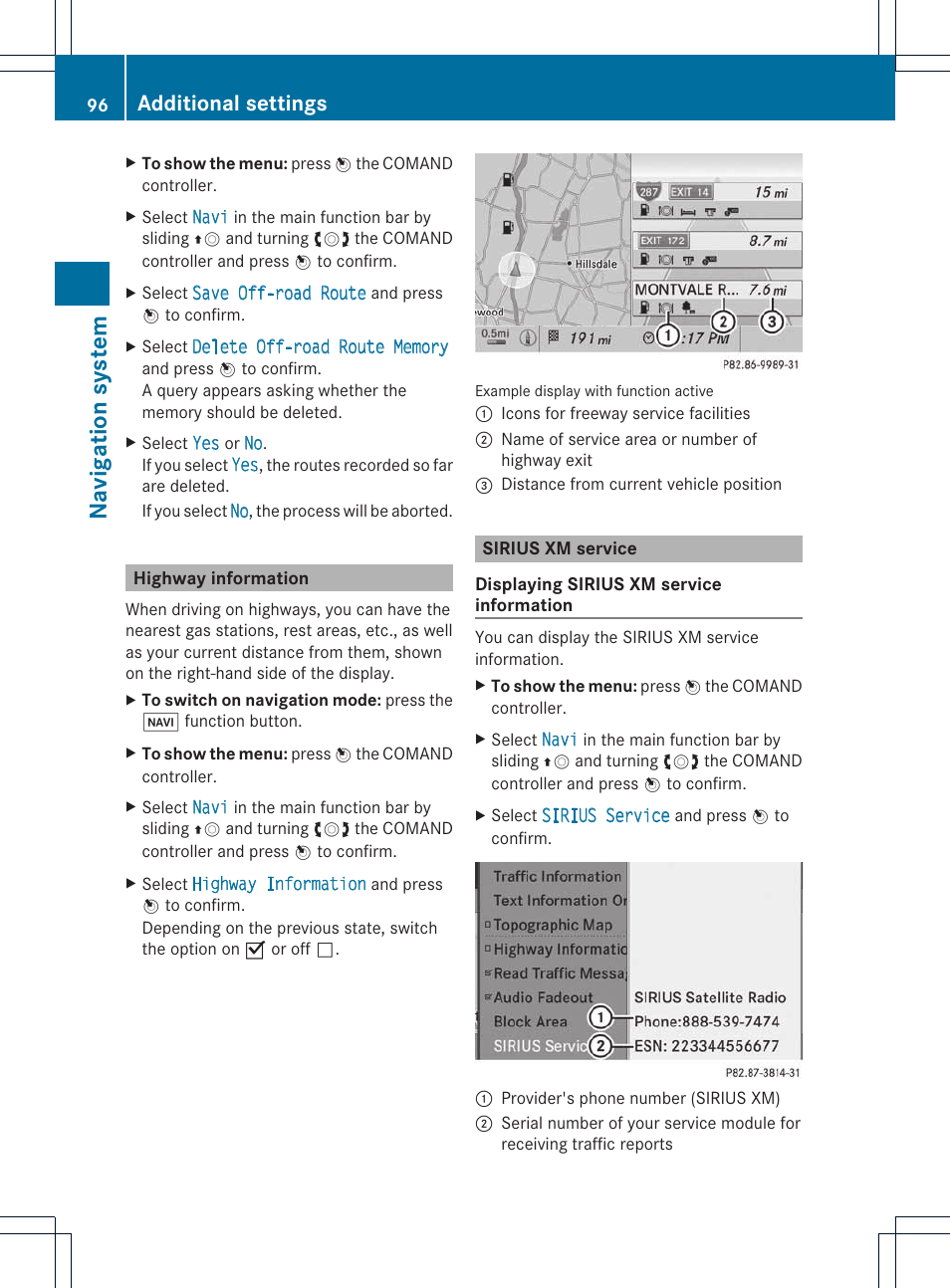 Navigat ion system, Additional settings | Mercedes-Benz E-Coupe 2011 COMAND Manual User Manual | Page 98 / 194