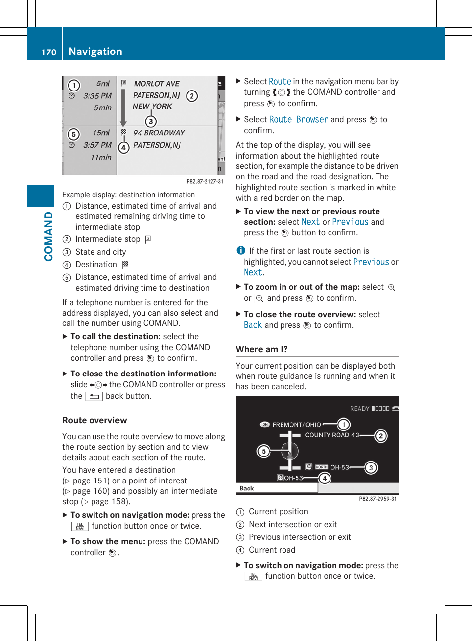 Comand, Navigation | Mercedes-Benz S-Class 2011 User Manual | Page 172 / 524