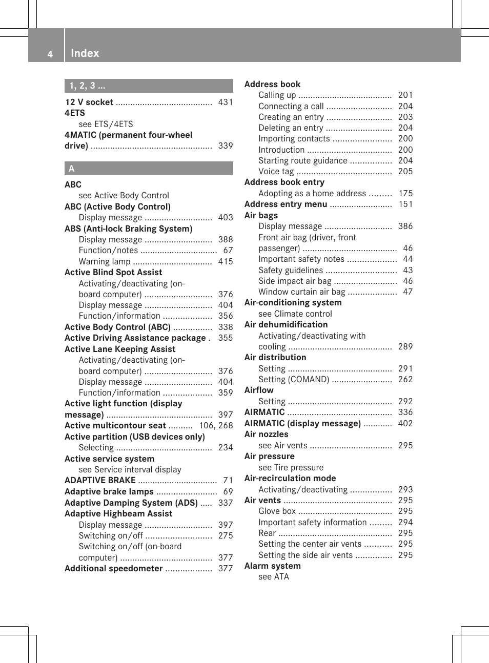 Index | Mercedes-Benz S-Class 2011 User Manual | Page 6 / 524