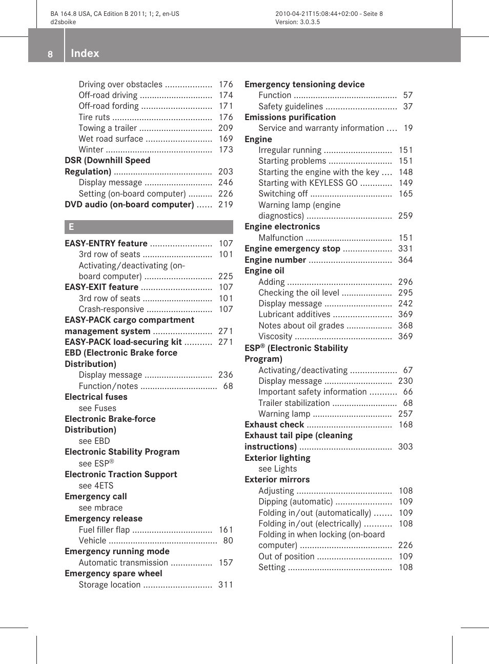 Index | Mercedes-Benz GL-Class 2011 Owners Manual User Manual | Page 10 / 376