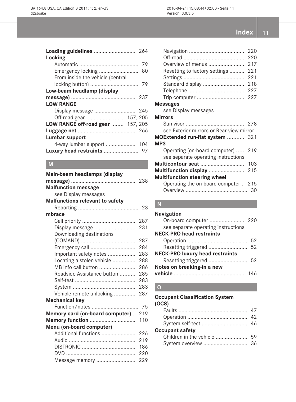 Index | Mercedes-Benz GL-Class 2011 Owners Manual User Manual | Page 13 / 376
