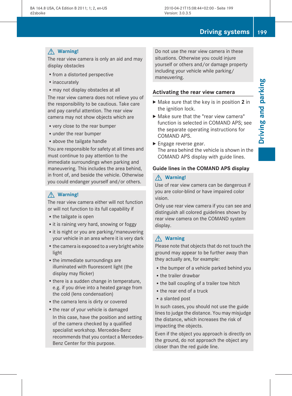 Driving and parking, Driving systems | Mercedes-Benz GL-Class 2011 Owners Manual User Manual | Page 201 / 376