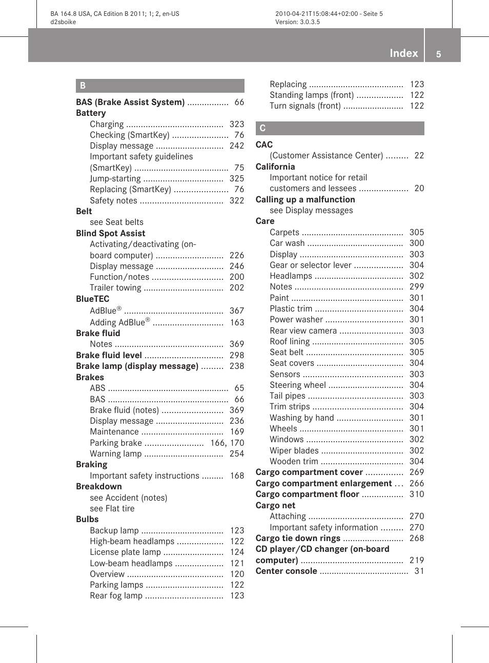 Index | Mercedes-Benz GL-Class 2011 Owners Manual User Manual | Page 7 / 376