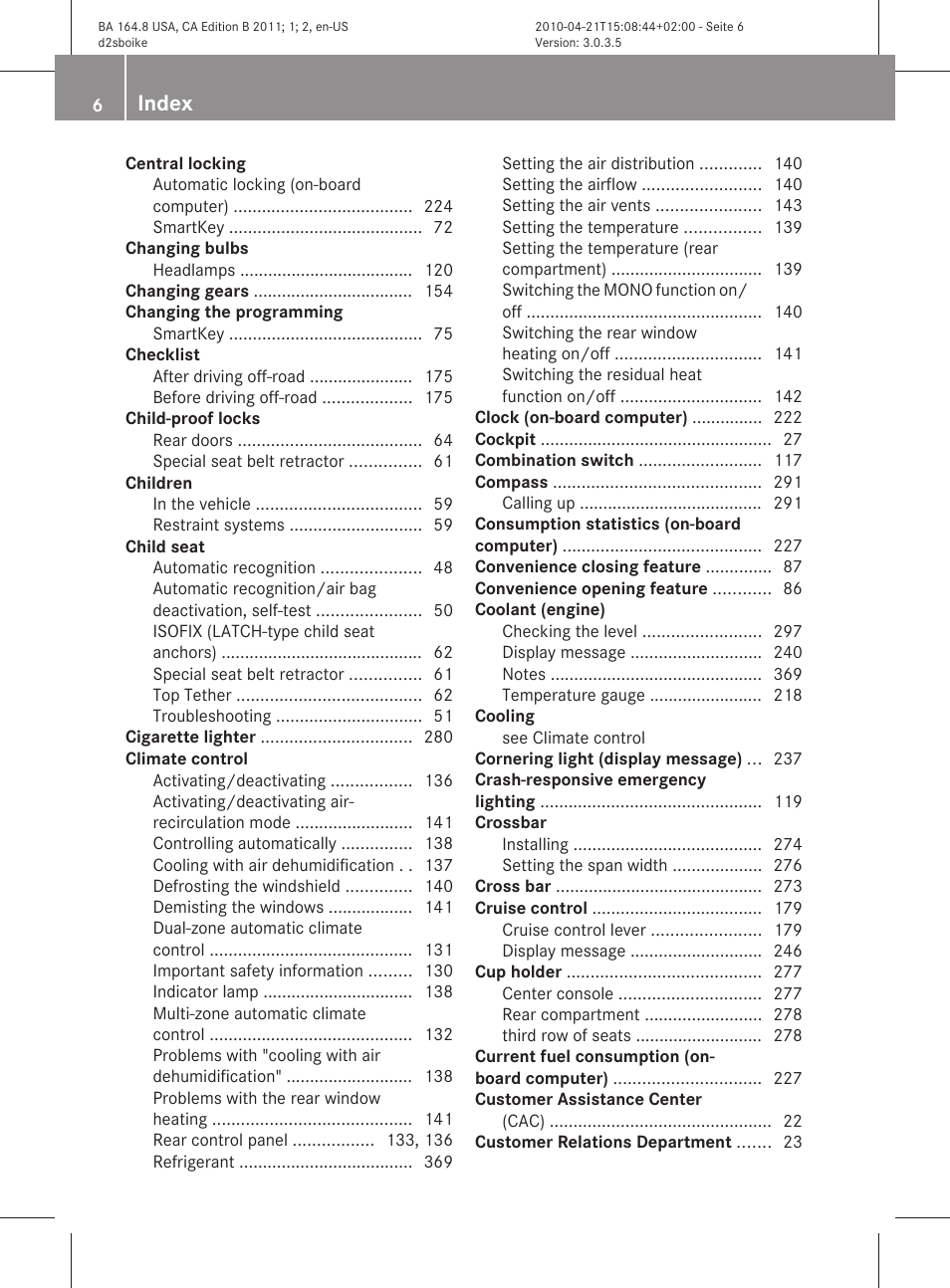 Index | Mercedes-Benz GL-Class 2011 Owners Manual User Manual | Page 8 / 376