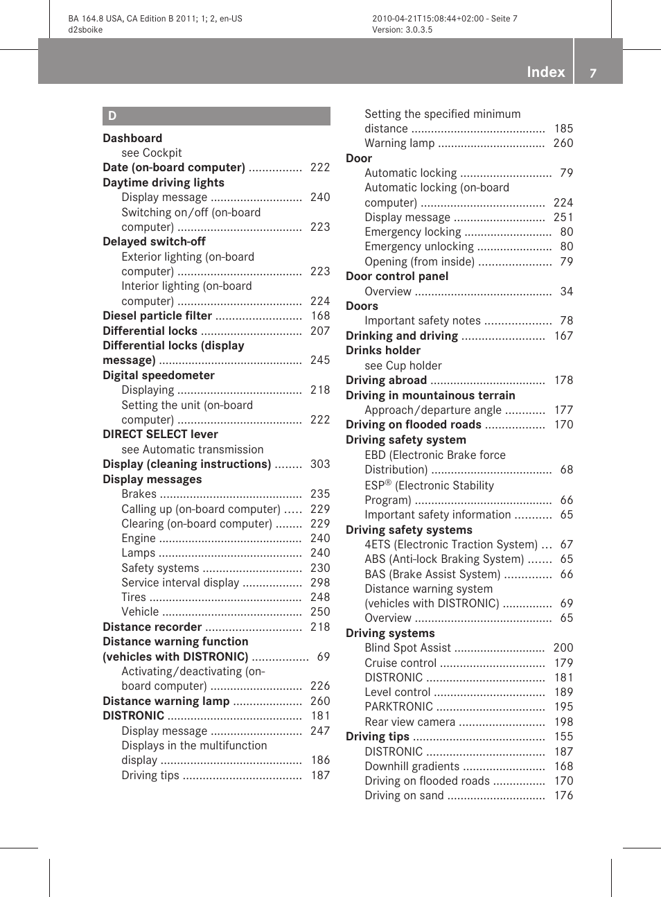 Index | Mercedes-Benz GL-Class 2011 Owners Manual User Manual | Page 9 / 376