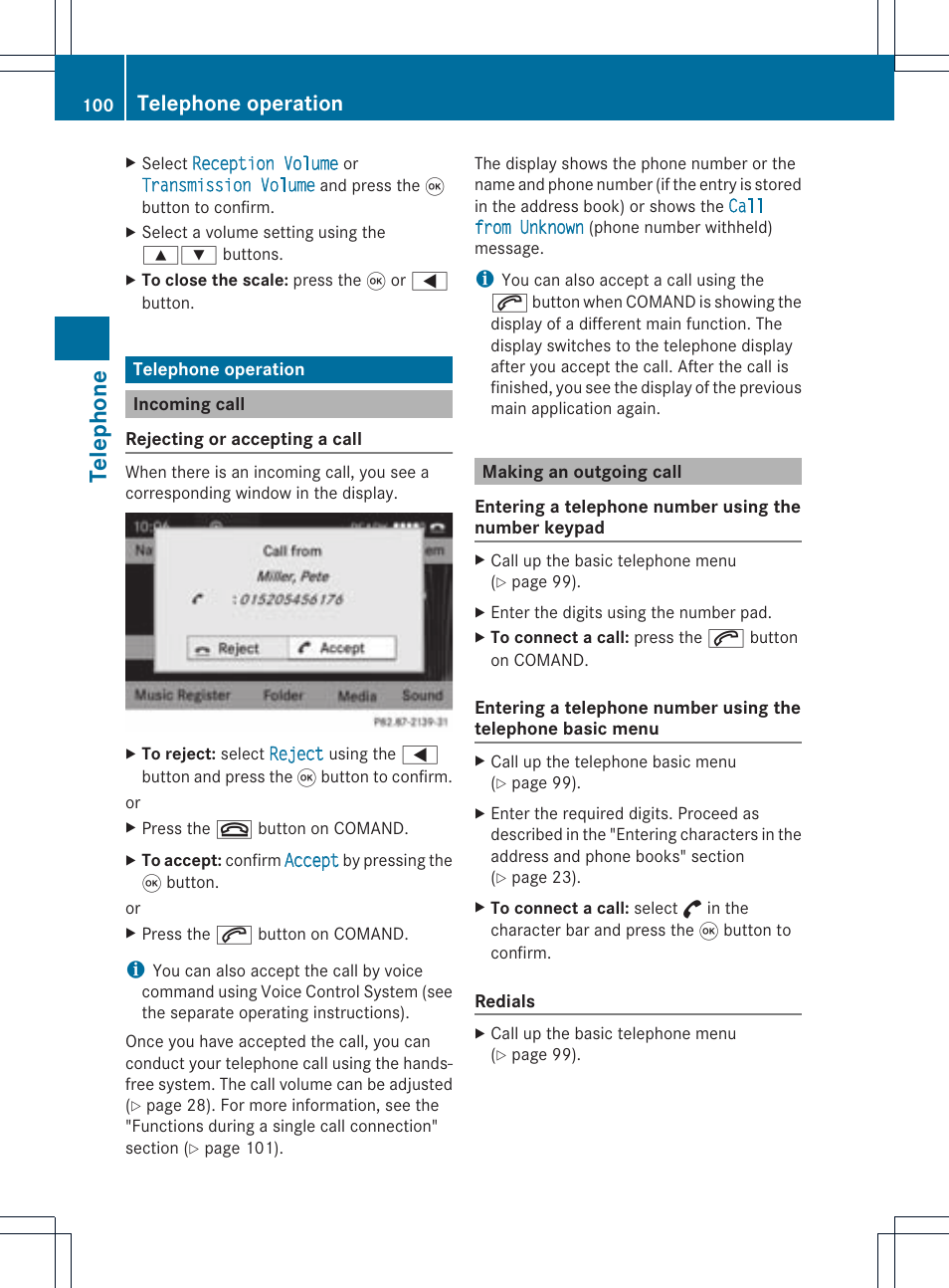 Tele phone, Telephone operation | Mercedes-Benz CLS-Class 2011 COMAND Manual User Manual | Page 102 / 214