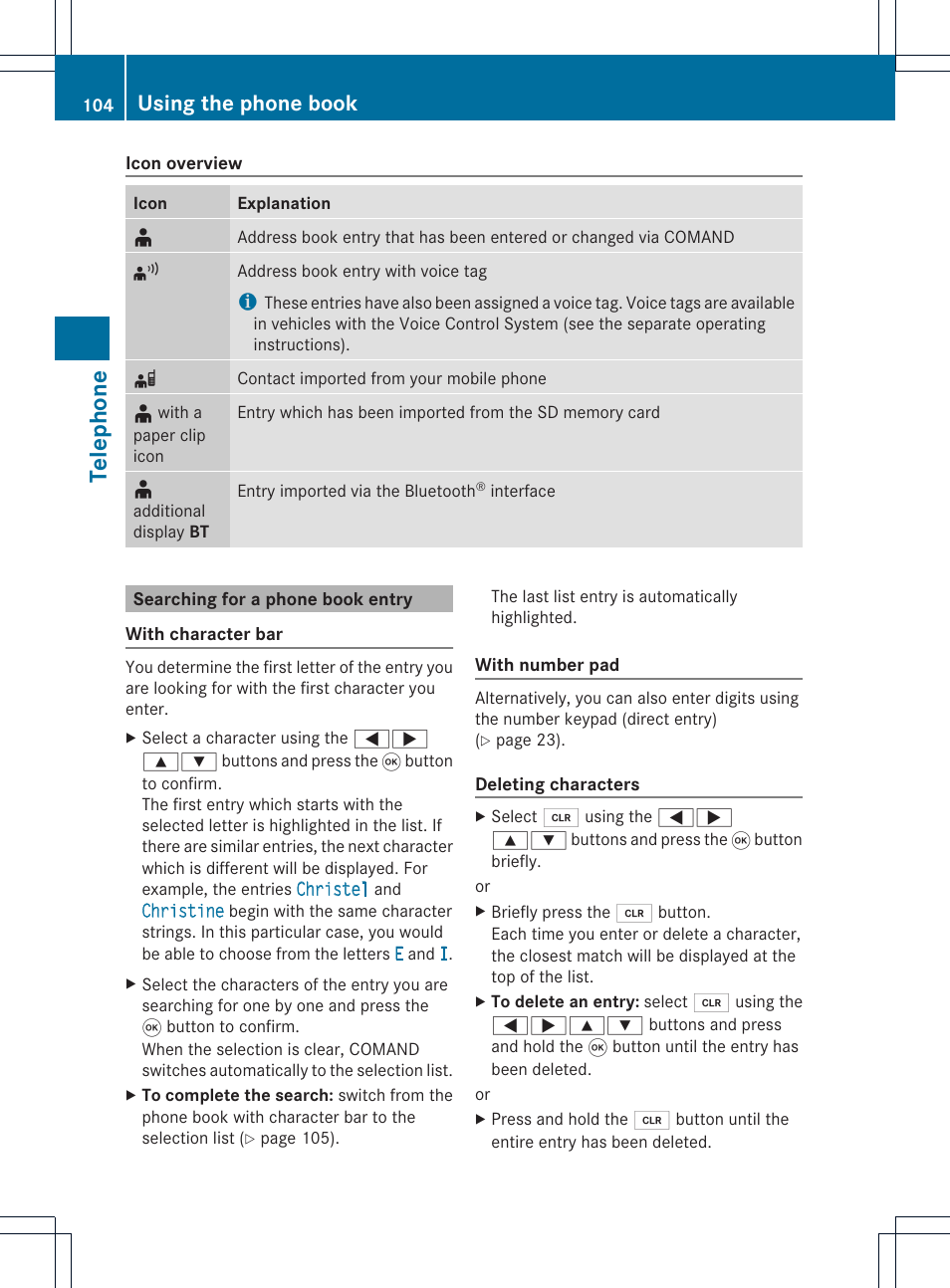Telephone, Using the phone book | Mercedes-Benz CLS-Class 2011 COMAND Manual User Manual | Page 106 / 214