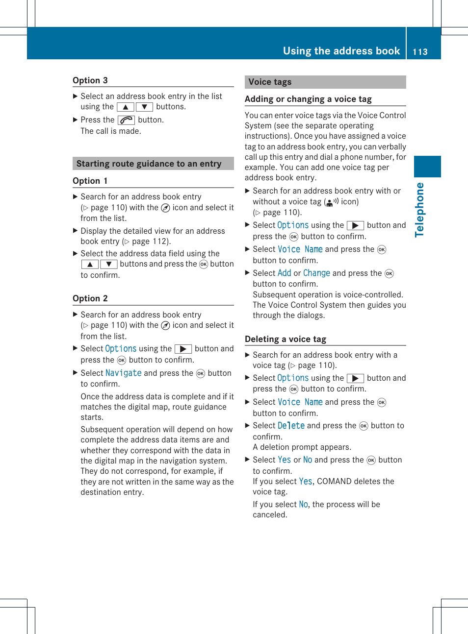 Telephone, Using the address book | Mercedes-Benz CLS-Class 2011 COMAND Manual User Manual | Page 115 / 214