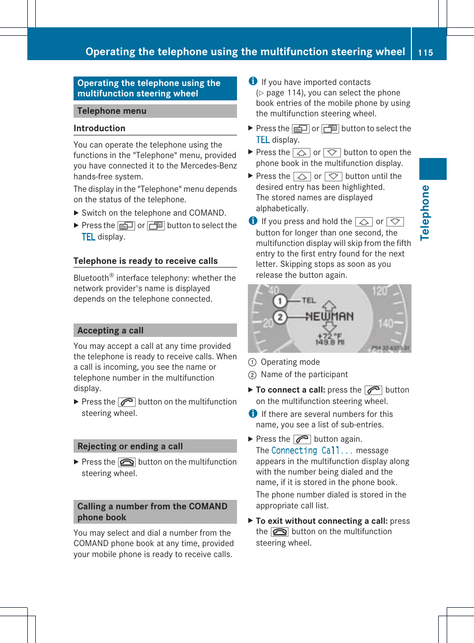 Tele phone | Mercedes-Benz CLS-Class 2011 COMAND Manual User Manual | Page 117 / 214