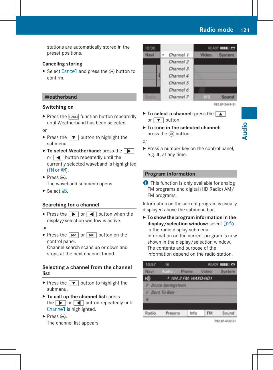 Audio, Radio mode | Mercedes-Benz CLS-Class 2011 COMAND Manual User Manual | Page 123 / 214