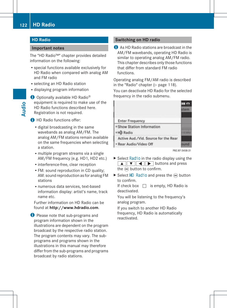 Audio, Hd radio | Mercedes-Benz CLS-Class 2011 COMAND Manual User Manual | Page 124 / 214