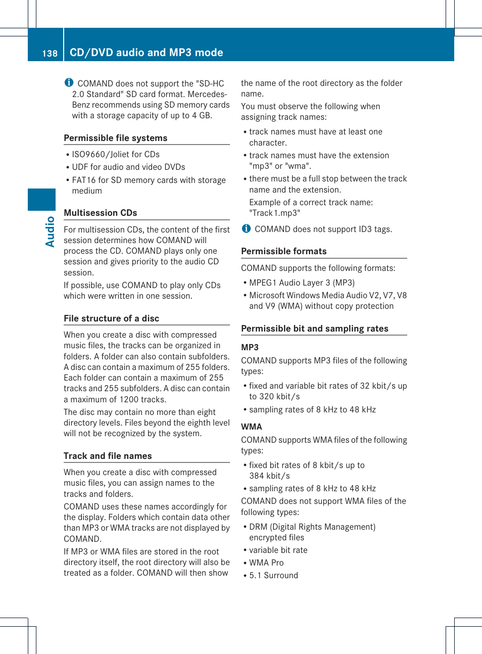 Audio, Cd/dvd audio and mp3 mode | Mercedes-Benz CLS-Class 2011 COMAND Manual User Manual | Page 140 / 214