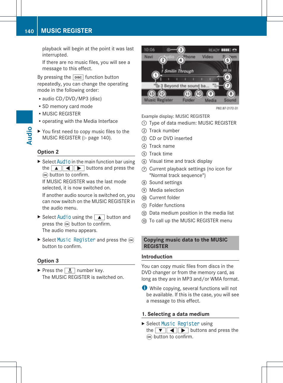 Audio, Music register | Mercedes-Benz CLS-Class 2011 COMAND Manual User Manual | Page 142 / 214