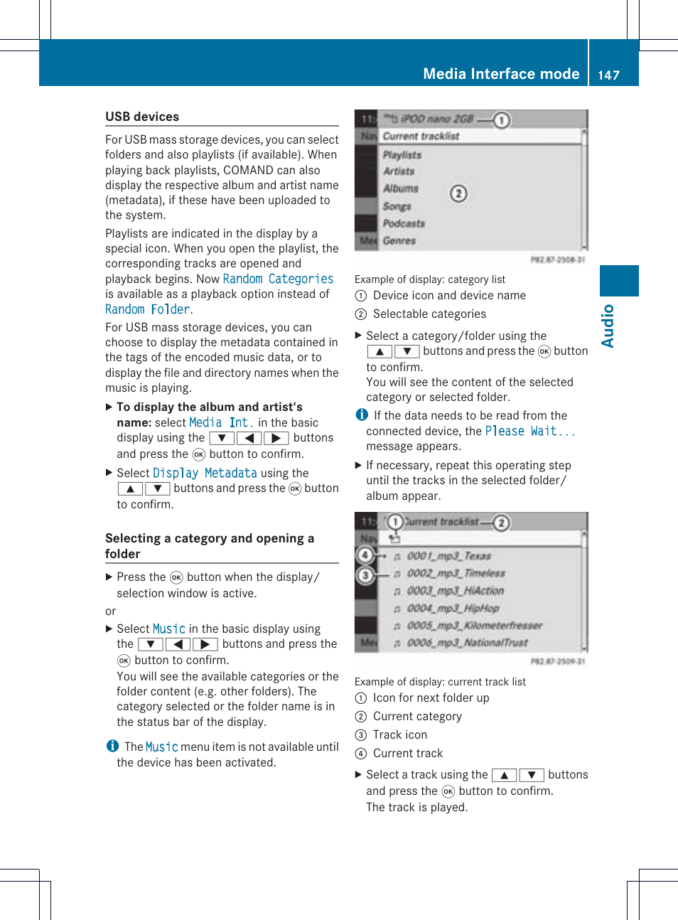 Audio, Media interface mode | Mercedes-Benz CLS-Class 2011 COMAND Manual User Manual | Page 149 / 214