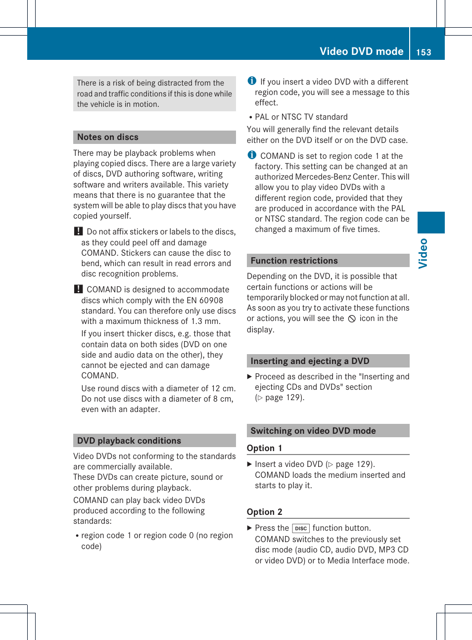 Vide o, Video dvd mode | Mercedes-Benz CLS-Class 2011 COMAND Manual User Manual | Page 155 / 214
