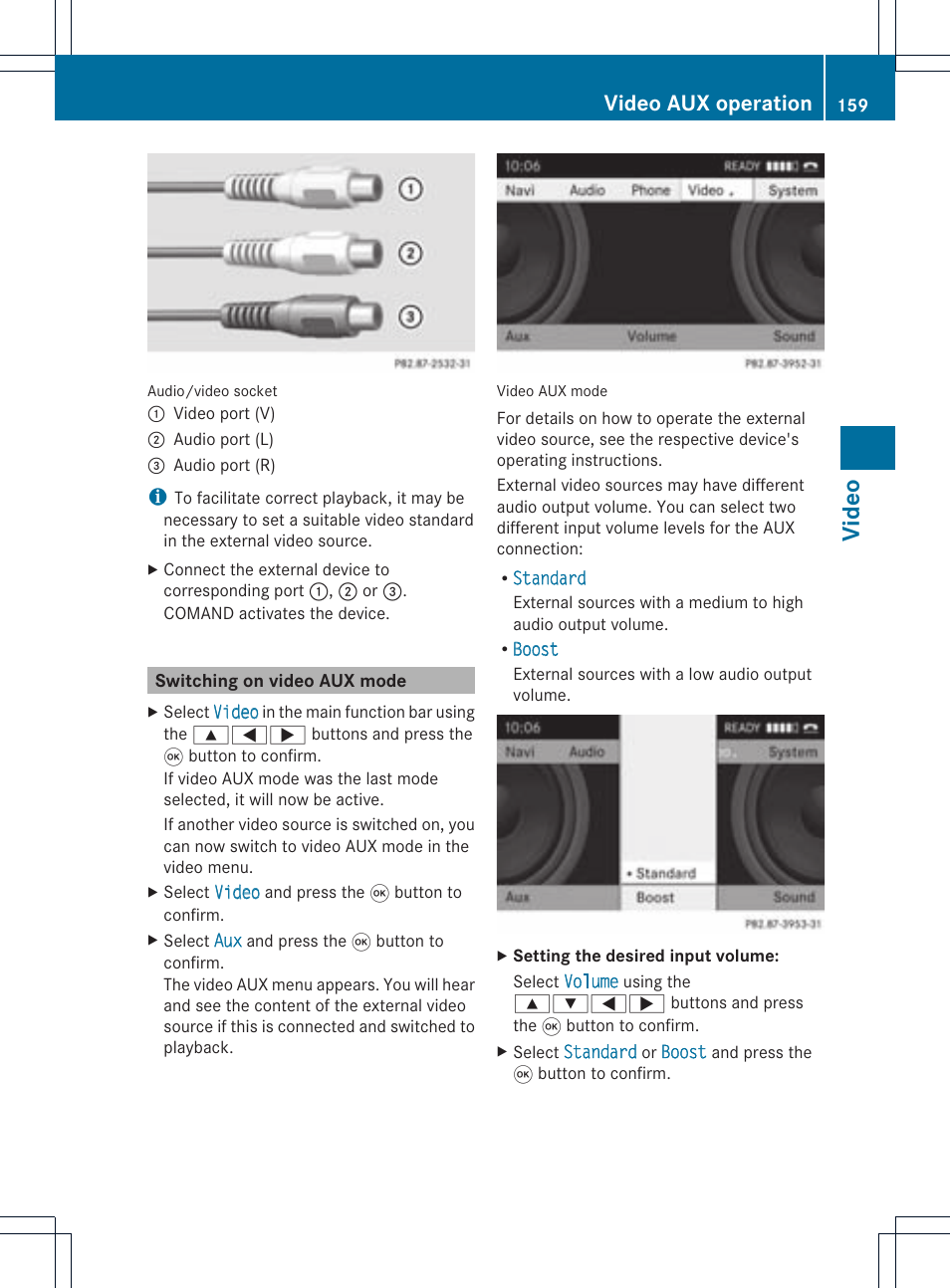 Video, Video aux operation | Mercedes-Benz CLS-Class 2011 COMAND Manual User Manual | Page 161 / 214