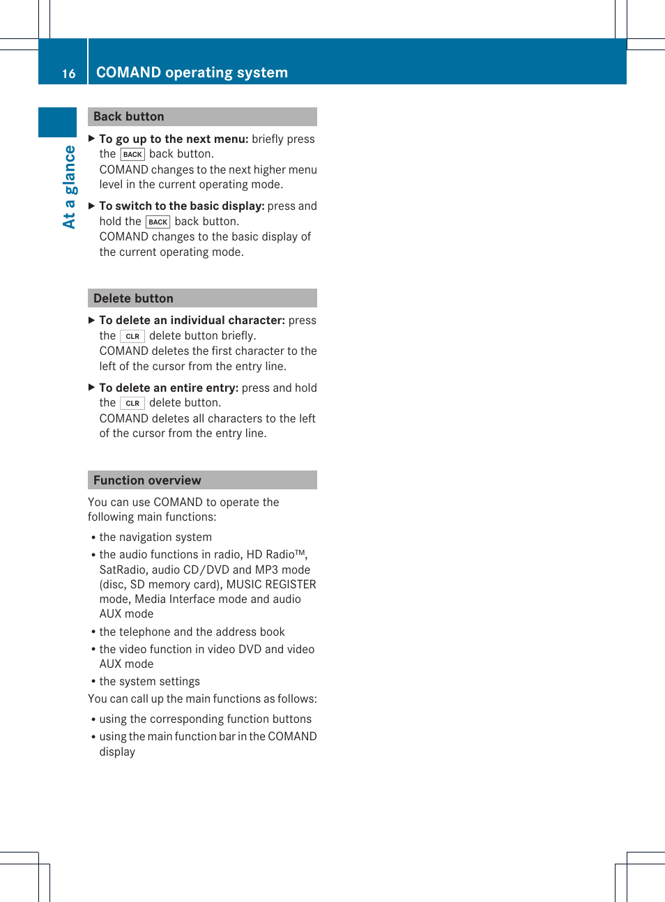 At a glance, Comand operating system | Mercedes-Benz CLS-Class 2011 COMAND Manual User Manual | Page 18 / 214