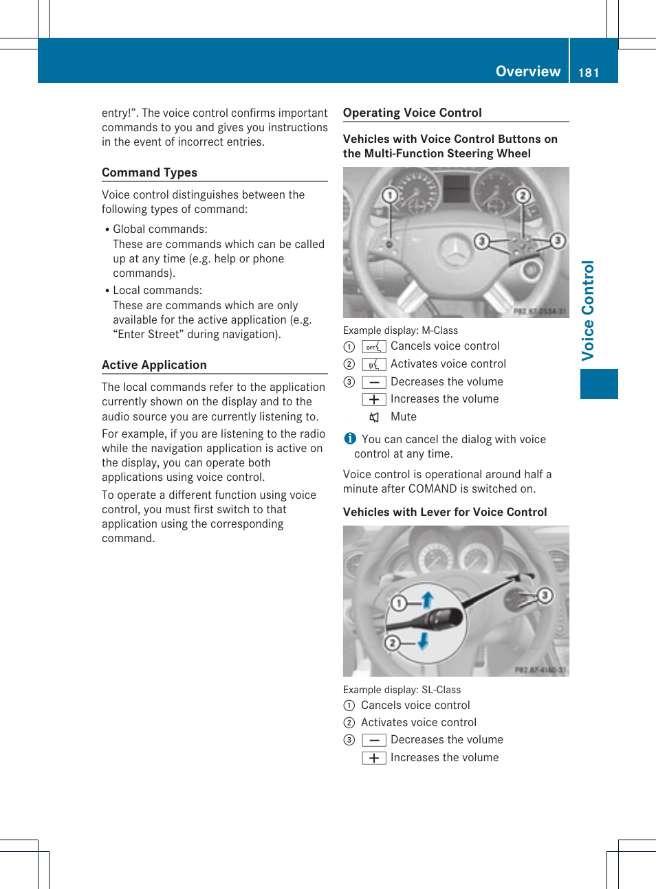 Voice cont ro l, Overview | Mercedes-Benz CLS-Class 2011 COMAND Manual User Manual | Page 183 / 214