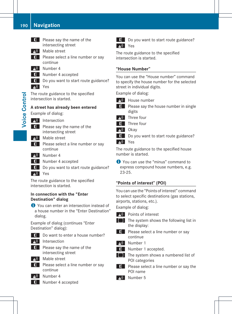 Voice control, Navigation | Mercedes-Benz CLS-Class 2011 COMAND Manual User Manual | Page 192 / 214