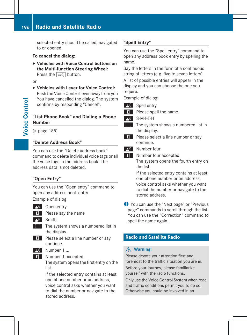 Voice control, Radio and satellite radio | Mercedes-Benz CLS-Class 2011 COMAND Manual User Manual | Page 198 / 214