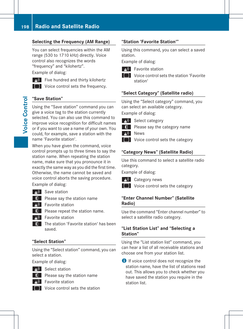 Voice con tr ol, Radio and satellite radio | Mercedes-Benz CLS-Class 2011 COMAND Manual User Manual | Page 200 / 214