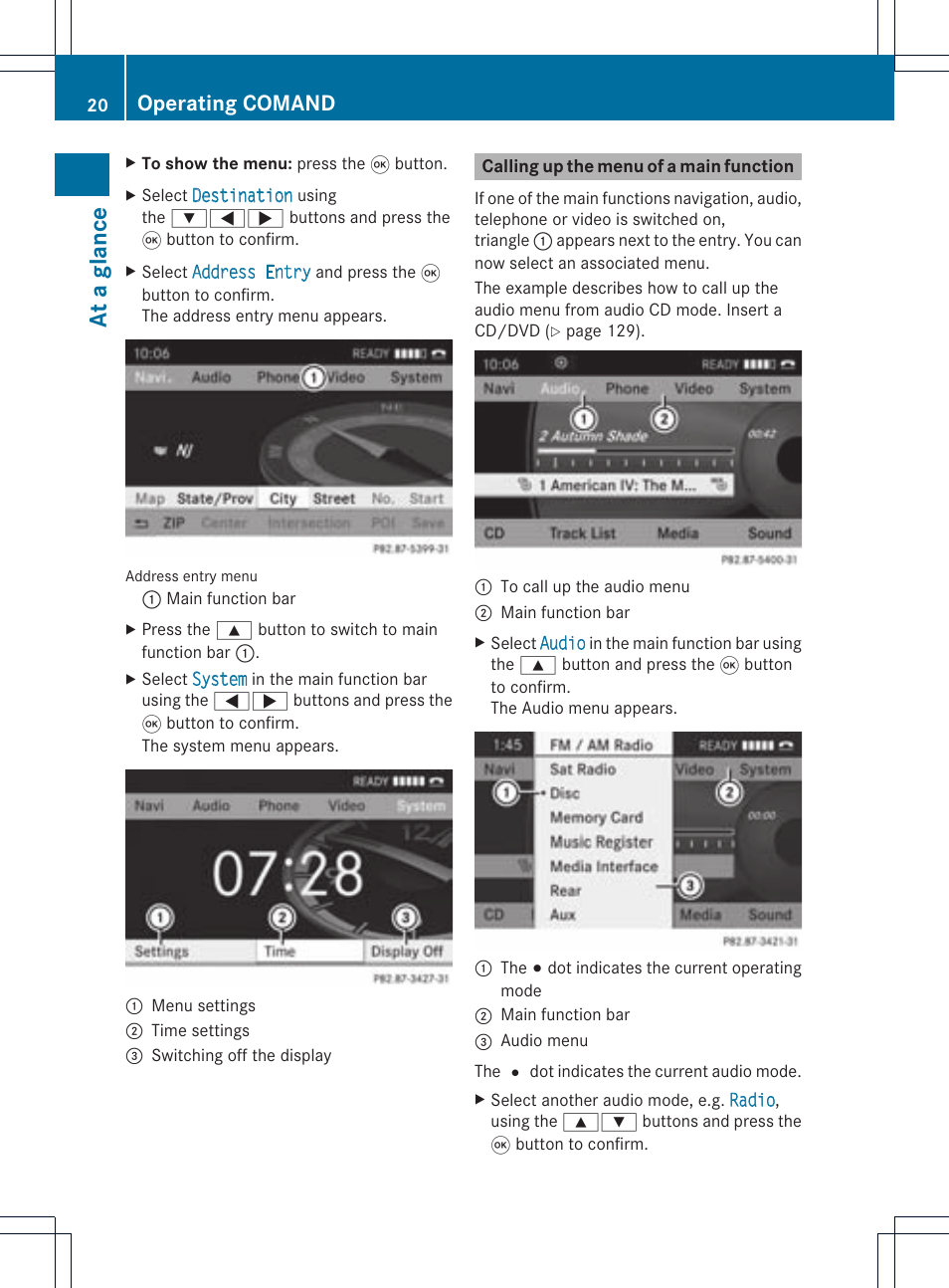 At a glan ce, Operating comand | Mercedes-Benz CLS-Class 2011 COMAND Manual User Manual | Page 22 / 214