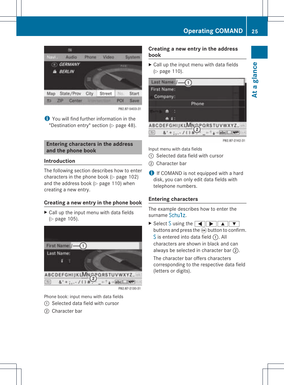 At a glance, Operating comand | Mercedes-Benz CLS-Class 2011 COMAND Manual User Manual | Page 27 / 214