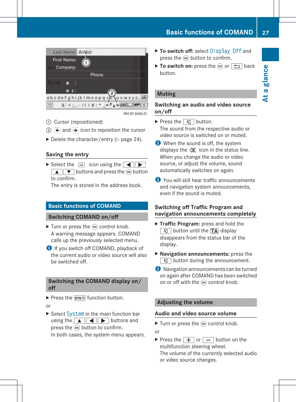 At a glance, Basic functions of comand | Mercedes-Benz CLS-Class 2011 COMAND Manual User Manual | Page 29 / 214