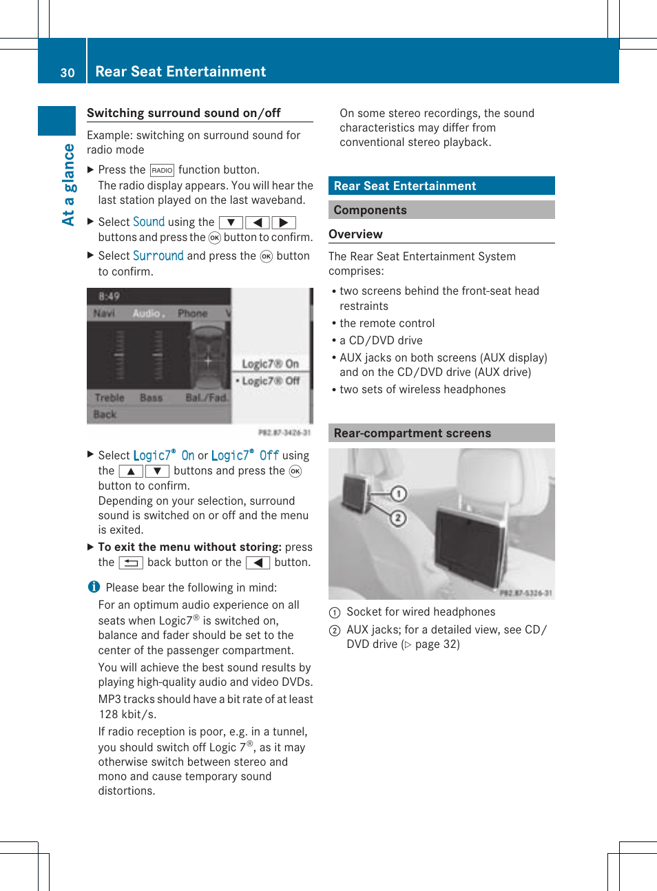 At a glanc e, Rear seat entertainment | Mercedes-Benz CLS-Class 2011 COMAND Manual User Manual | Page 32 / 214