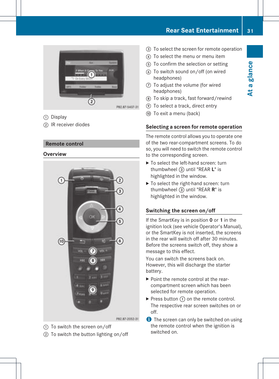 At a glanc e, Rear seat entertainment | Mercedes-Benz CLS-Class 2011 COMAND Manual User Manual | Page 33 / 214