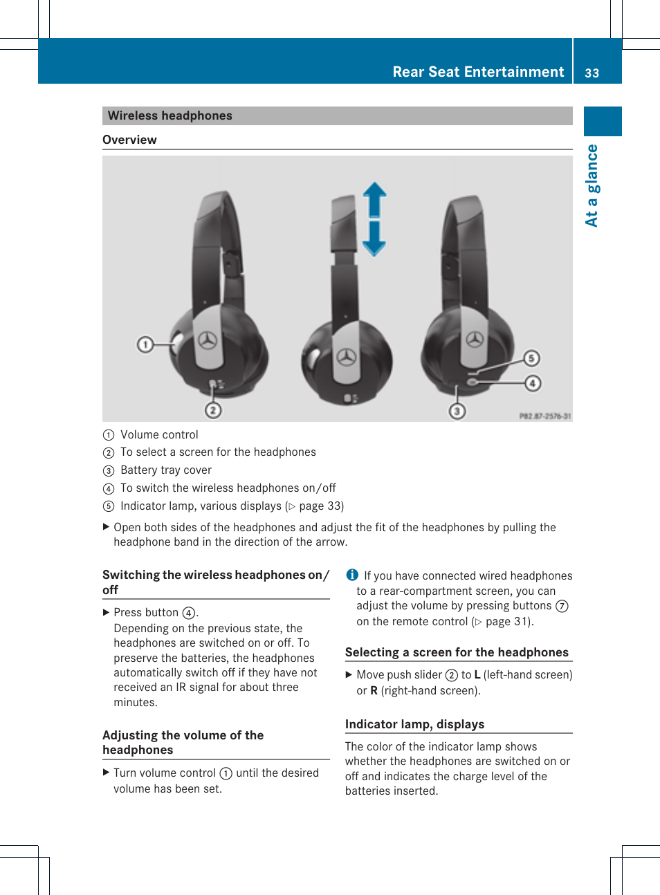 At a glan ce, Rear seat entertainment | Mercedes-Benz CLS-Class 2011 COMAND Manual User Manual | Page 35 / 214