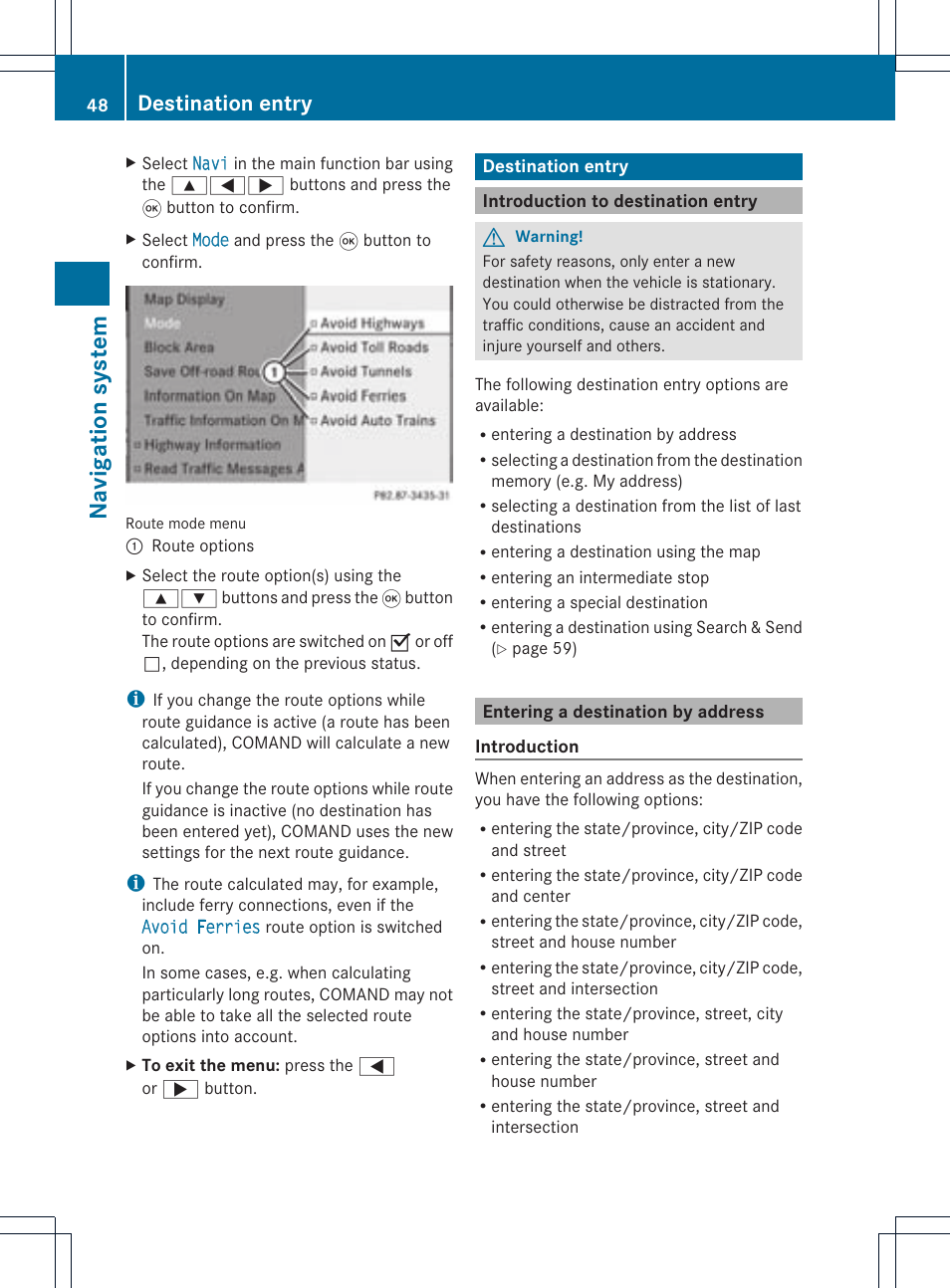 Na viga tion syst em, Destination entry | Mercedes-Benz CLS-Class 2011 COMAND Manual User Manual | Page 50 / 214