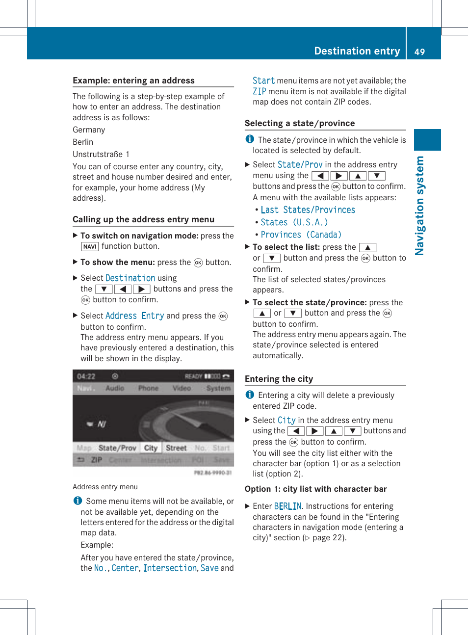 Na vigation system, Destination entry | Mercedes-Benz CLS-Class 2011 COMAND Manual User Manual | Page 51 / 214