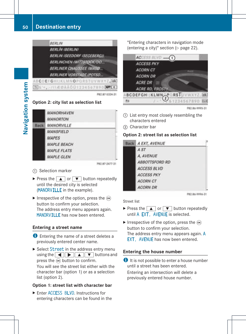 Na vigation system, Destination entry | Mercedes-Benz CLS-Class 2011 COMAND Manual User Manual | Page 52 / 214