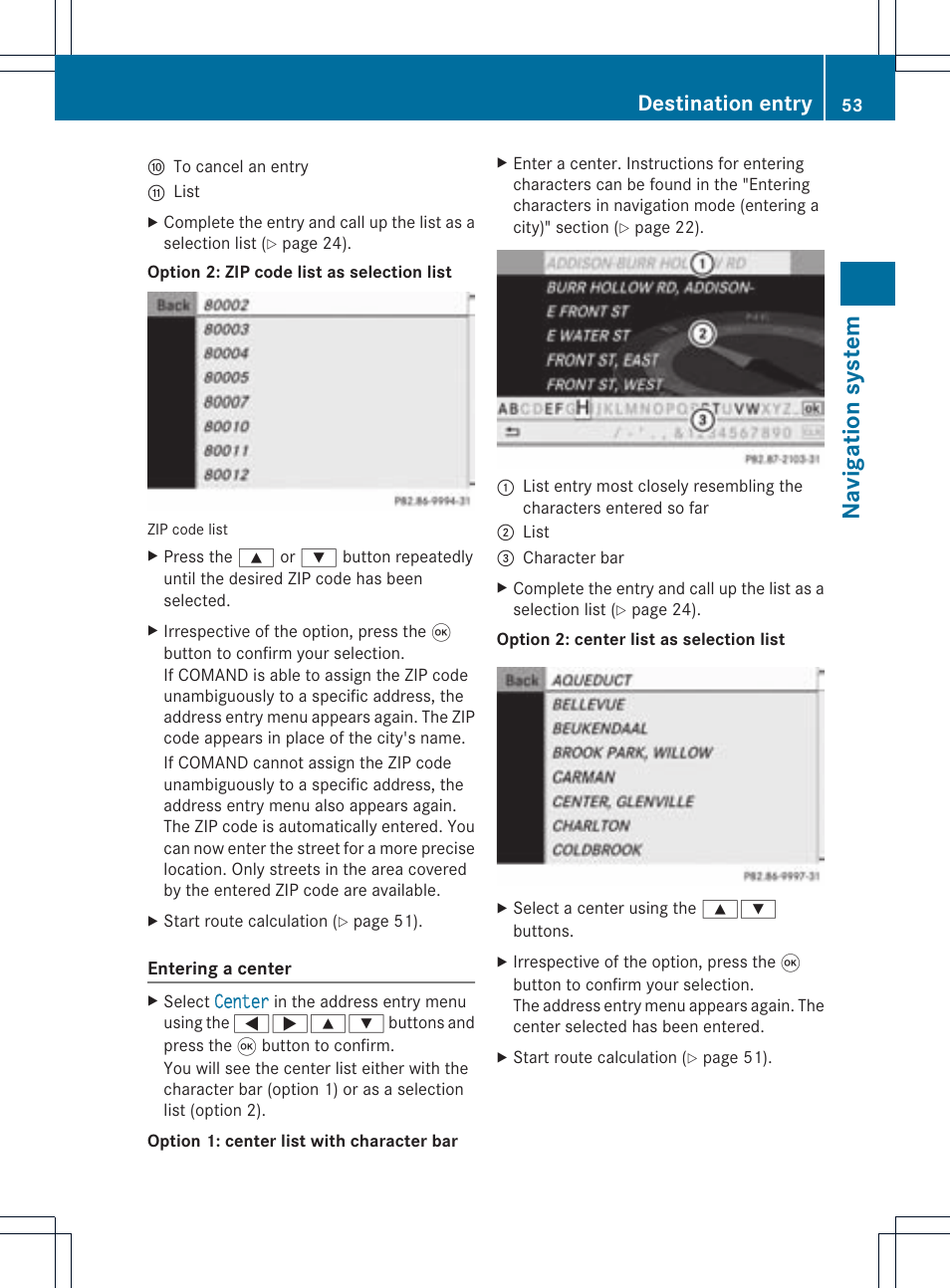 Na vigation system, Destination entry | Mercedes-Benz CLS-Class 2011 COMAND Manual User Manual | Page 55 / 214