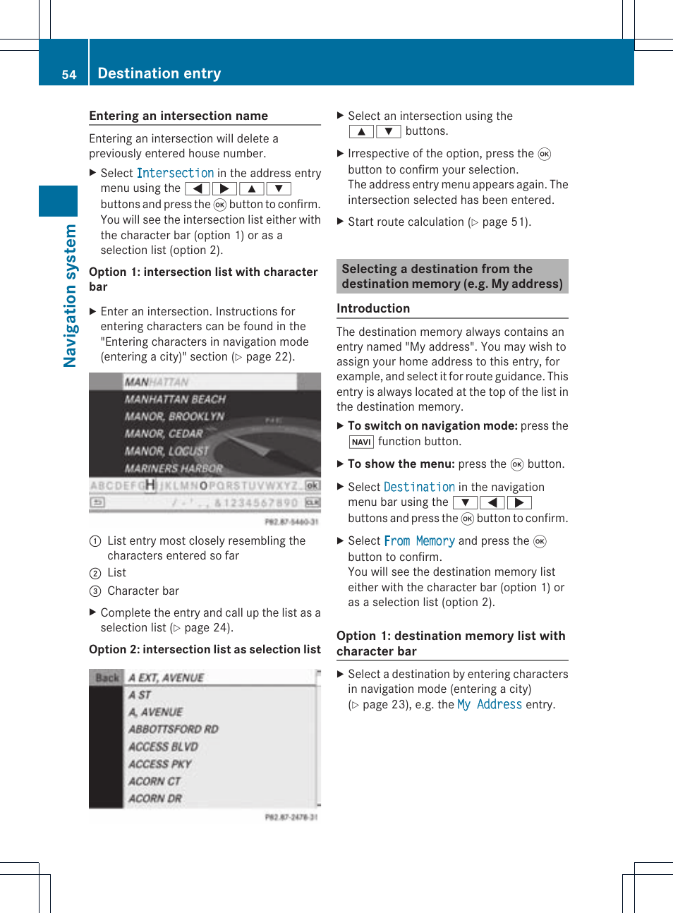 Na vigat ion system, Destination entry | Mercedes-Benz CLS-Class 2011 COMAND Manual User Manual | Page 56 / 214