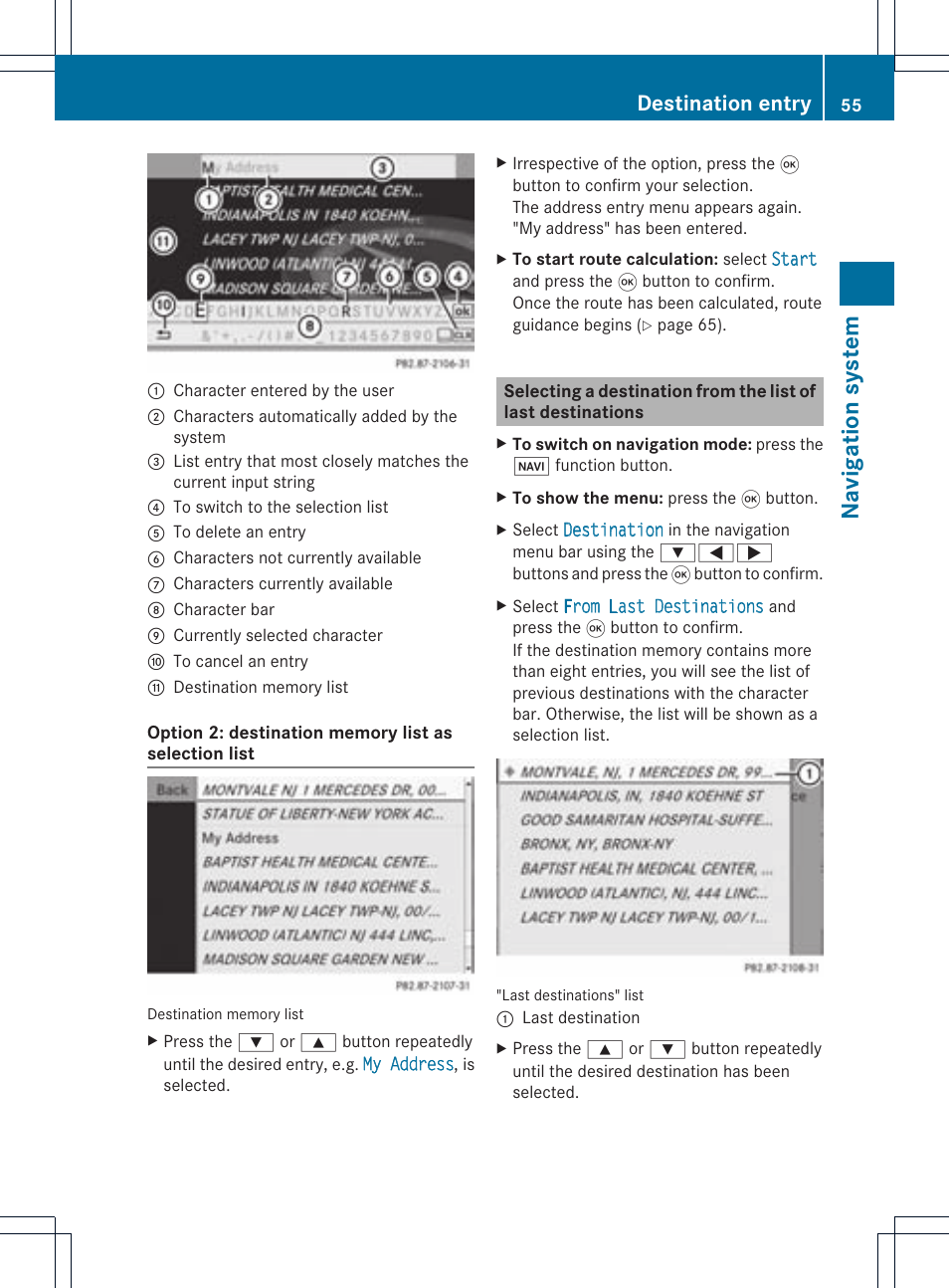 Navigat ion system, Destination entry | Mercedes-Benz CLS-Class 2011 COMAND Manual User Manual | Page 57 / 214